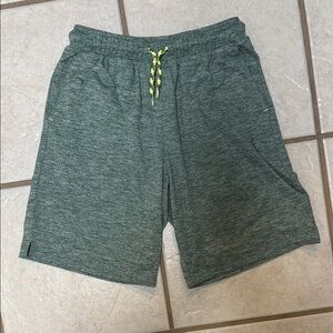 Boys Heather Green Performance Shorts with Neon Drawstring
